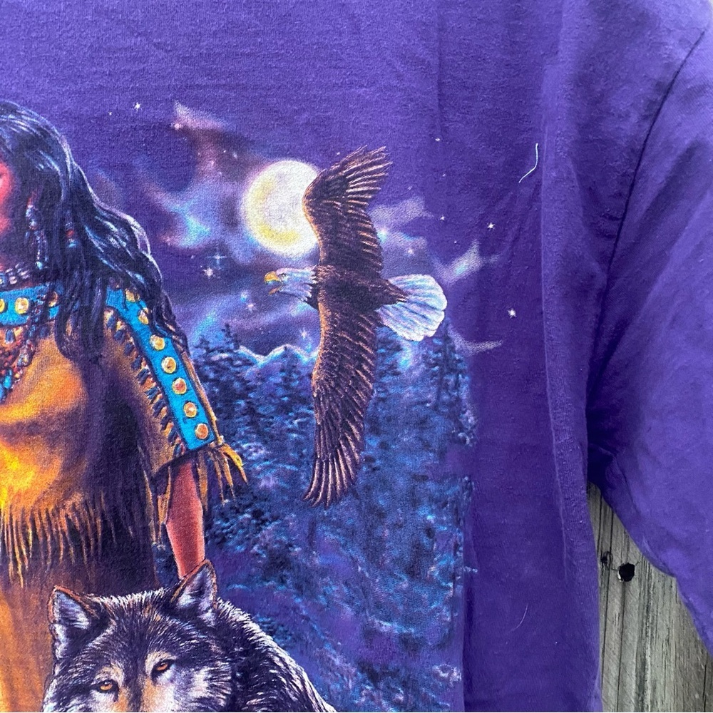 Wolf Eagle Nature Graphic Hanes T-Shirt Mens Large Purple - Picture 5 of 6